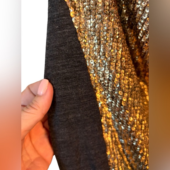 Tory Burch Gray Wool Knee Length Gold Sequin Sheath Cowl Neck Dress Size XS - Picture 8 of 13